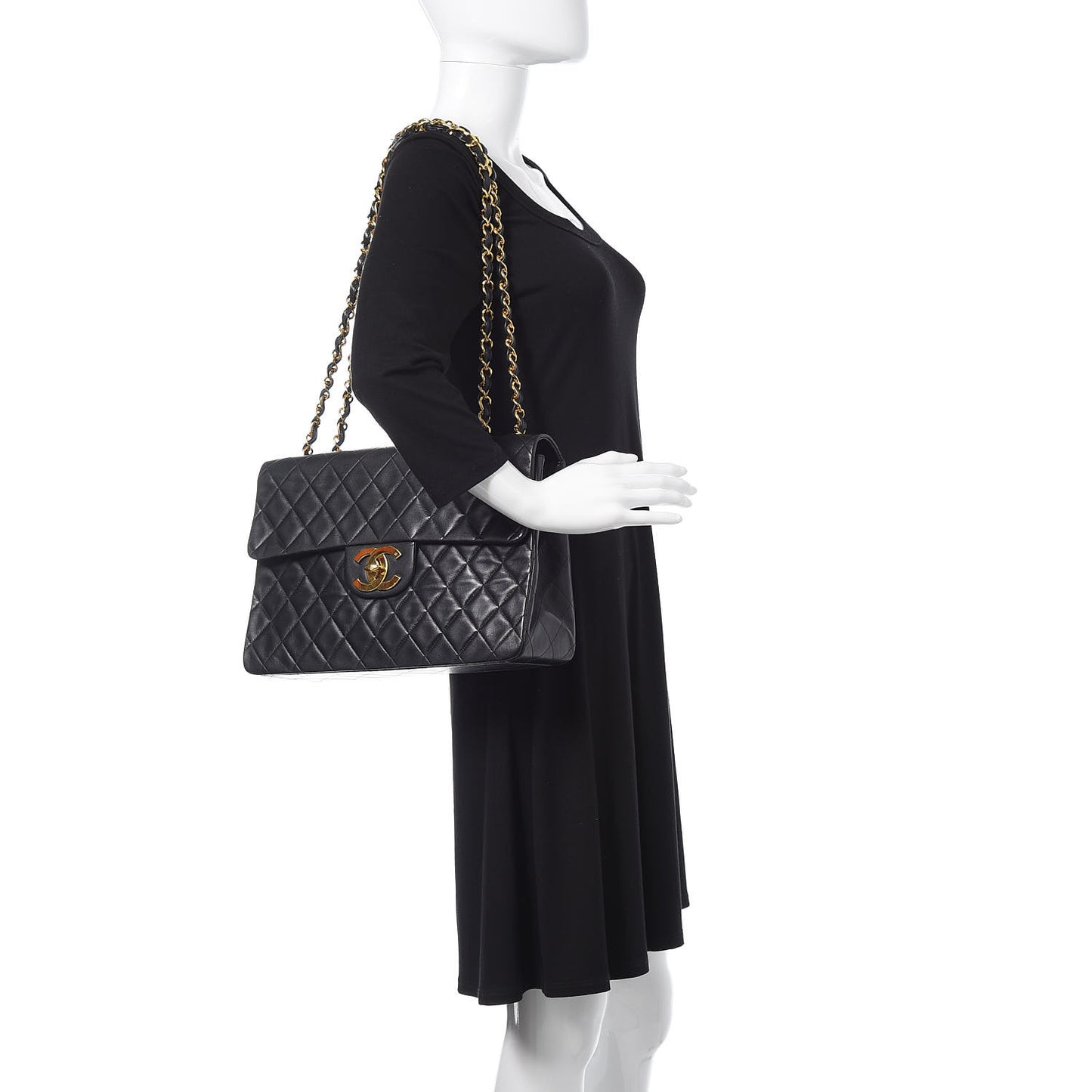 Lambskin Quilted XL Jumbo Single Flap Black