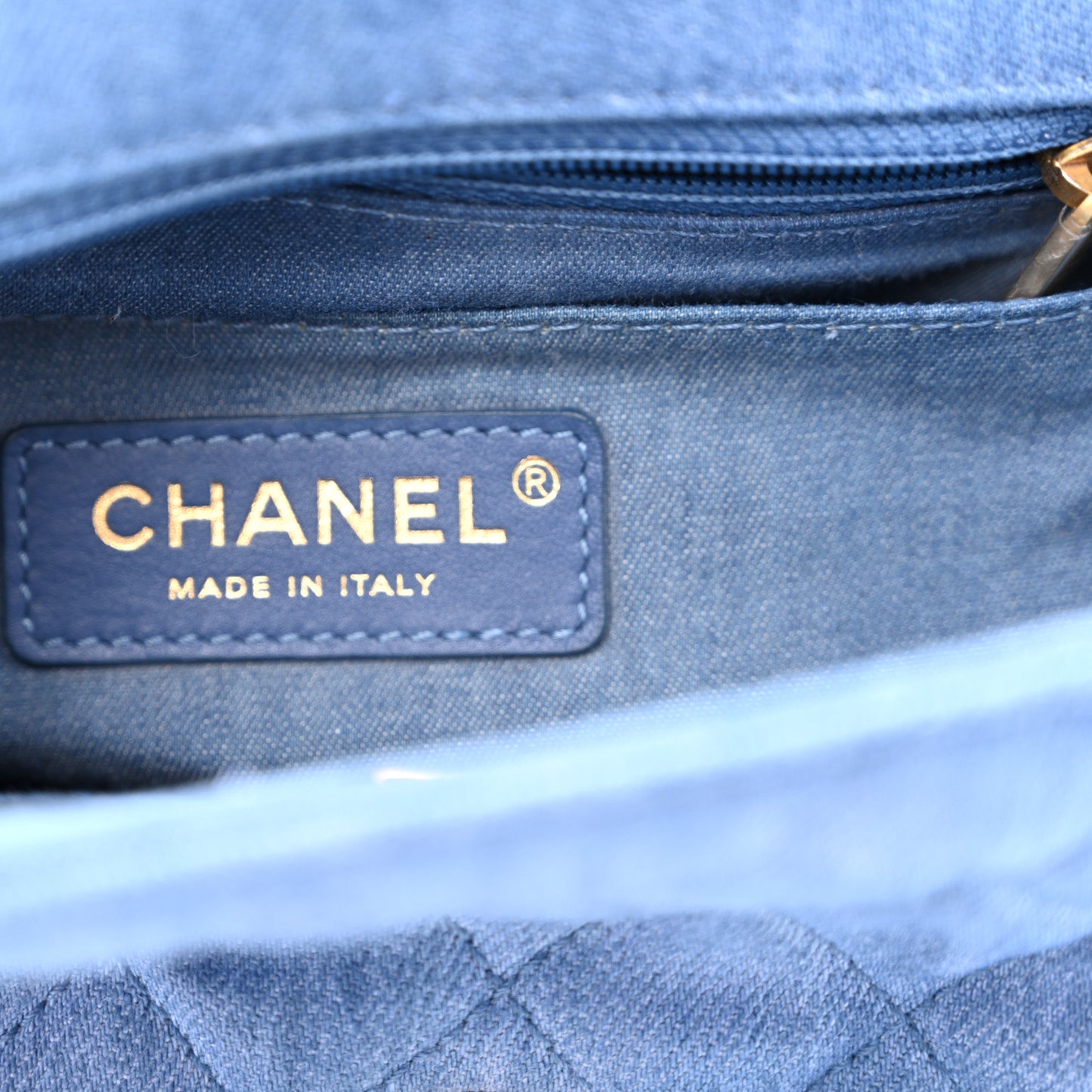 Denim Quilted Mini Pearl Crush Flap Blue