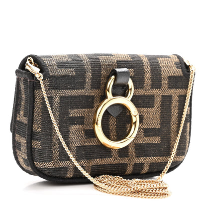 Fendi Fabric Jacquard FF 1974 Nano Baguette Charm Tobacco Moro Black 3 of 10