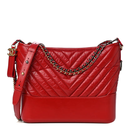 Chanel Aged Calfskin Chevron Quilted Medium Gabrielle Hobo Red 1 of 29