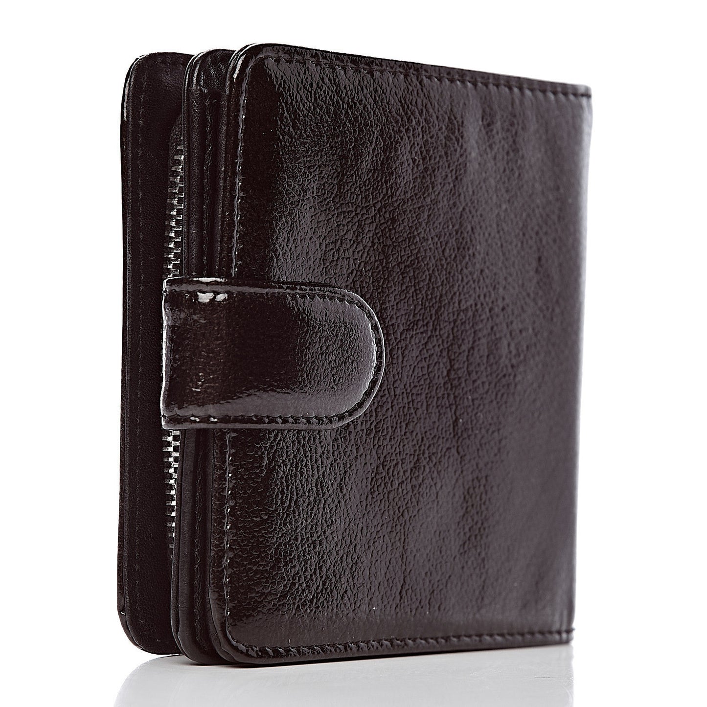 Patent Goatskin Compact French Wallet Brown