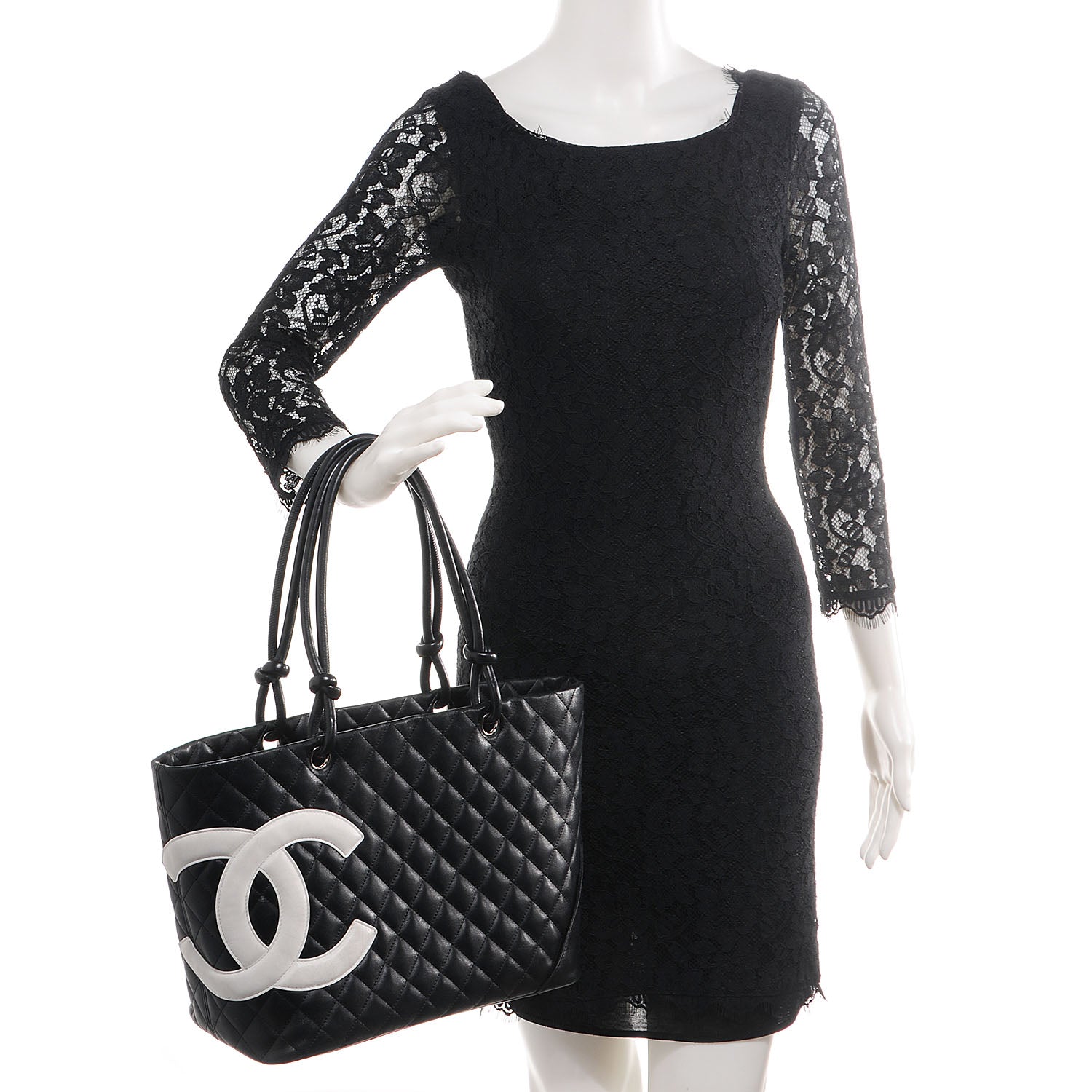Chanel Calfskin Quilted Large Cambon Tote Black White 2 of 8