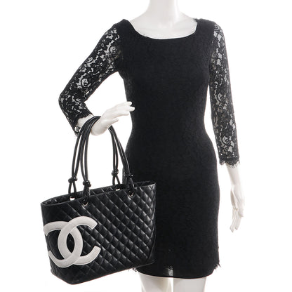 Chanel Calfskin Quilted Large Cambon Tote Black White 2 of 8