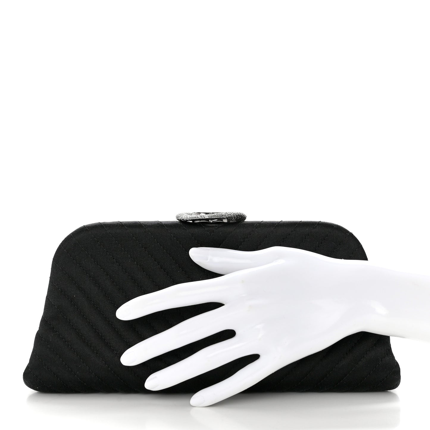Satin Chevron Quilted Clutch Black