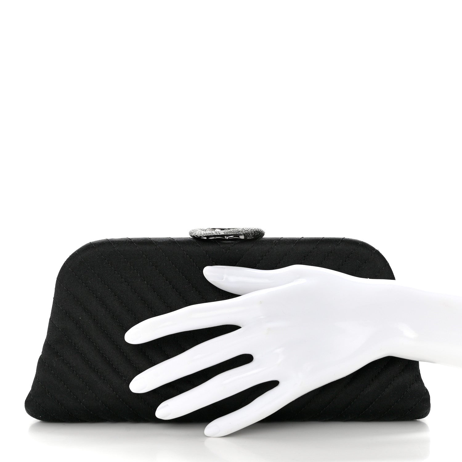 Chanel Satin Chevron Quilted Clutch Black 2 of 8