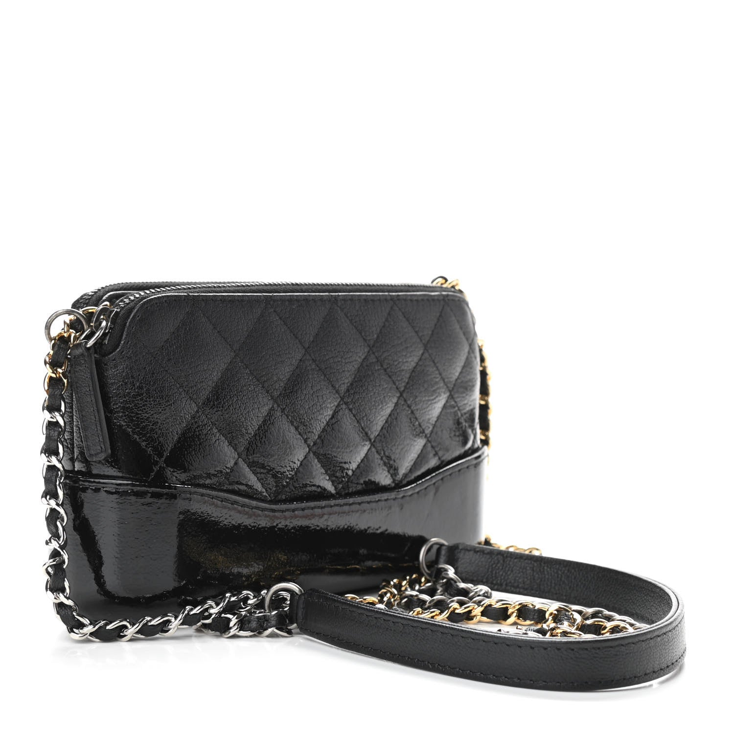Chanel Patent Goatskin Quilted Small Gabrielle Clutch With Chain Black 3 of 10