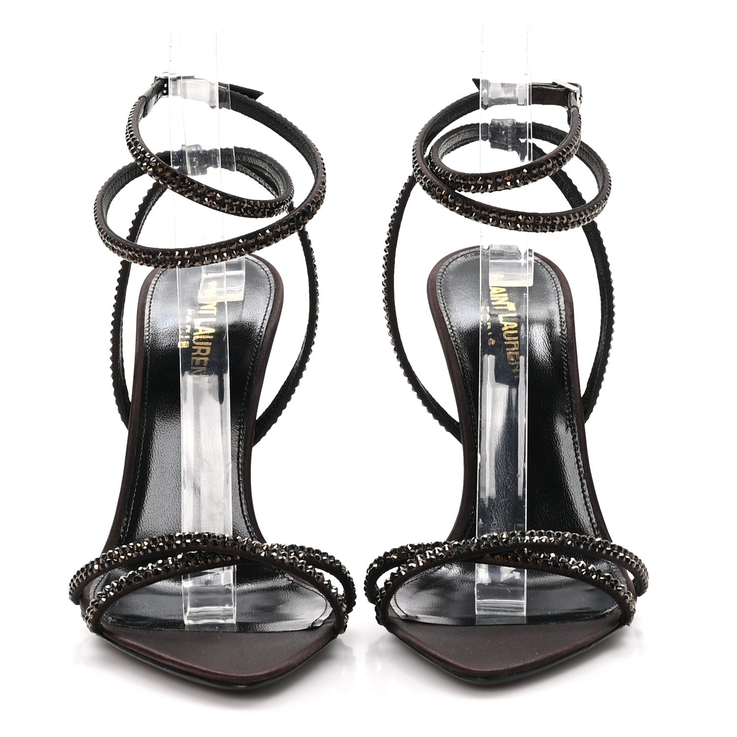 Saint Laurent Satin Crystal Ava 105 Sandals 38.5 Amaranth 2 of 8