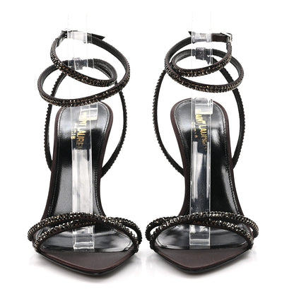 Saint Laurent Satin Crystal Ava 105 Sandals 38.5 Amaranth 2 of 8
