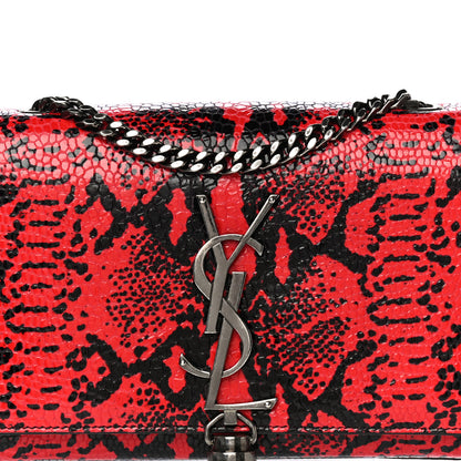 Saint Laurent Calfskin Snakeskin Embossed Small Classic Monogram Kate Tassel Satchel Red Black 6 of 8