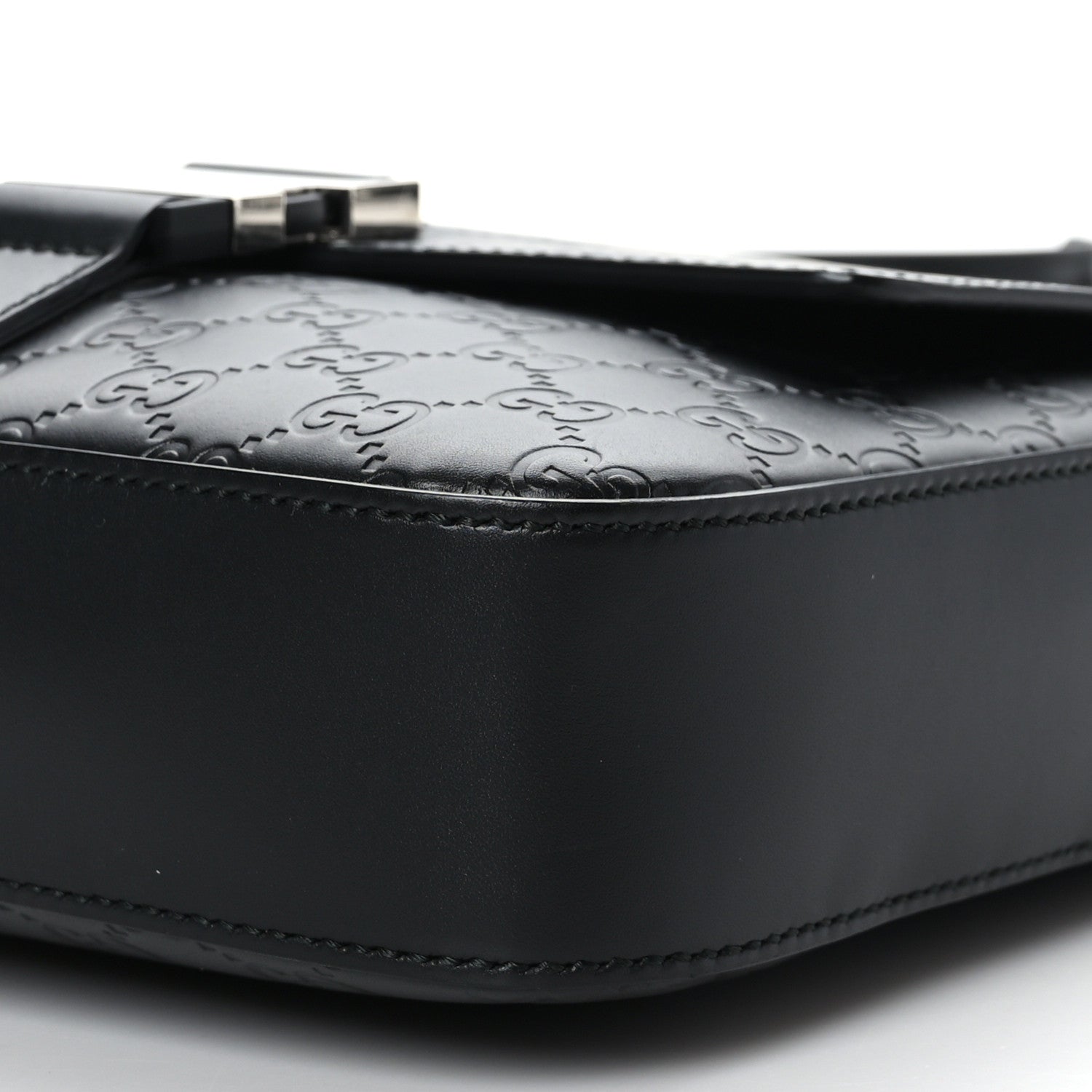 Gucci Guccissima Signature Single Buckle Flap Messenger Bag Black 9 of 9