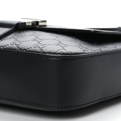 Gucci Guccissima Signature Single Buckle Flap Messenger Bag Black 9 of 9