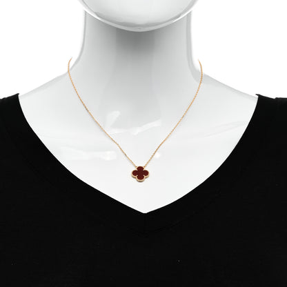 Van Cleef & Arpels 18K Yellow Gold Carnelian Vintage Alhambra Pendant Necklace 2 of 5