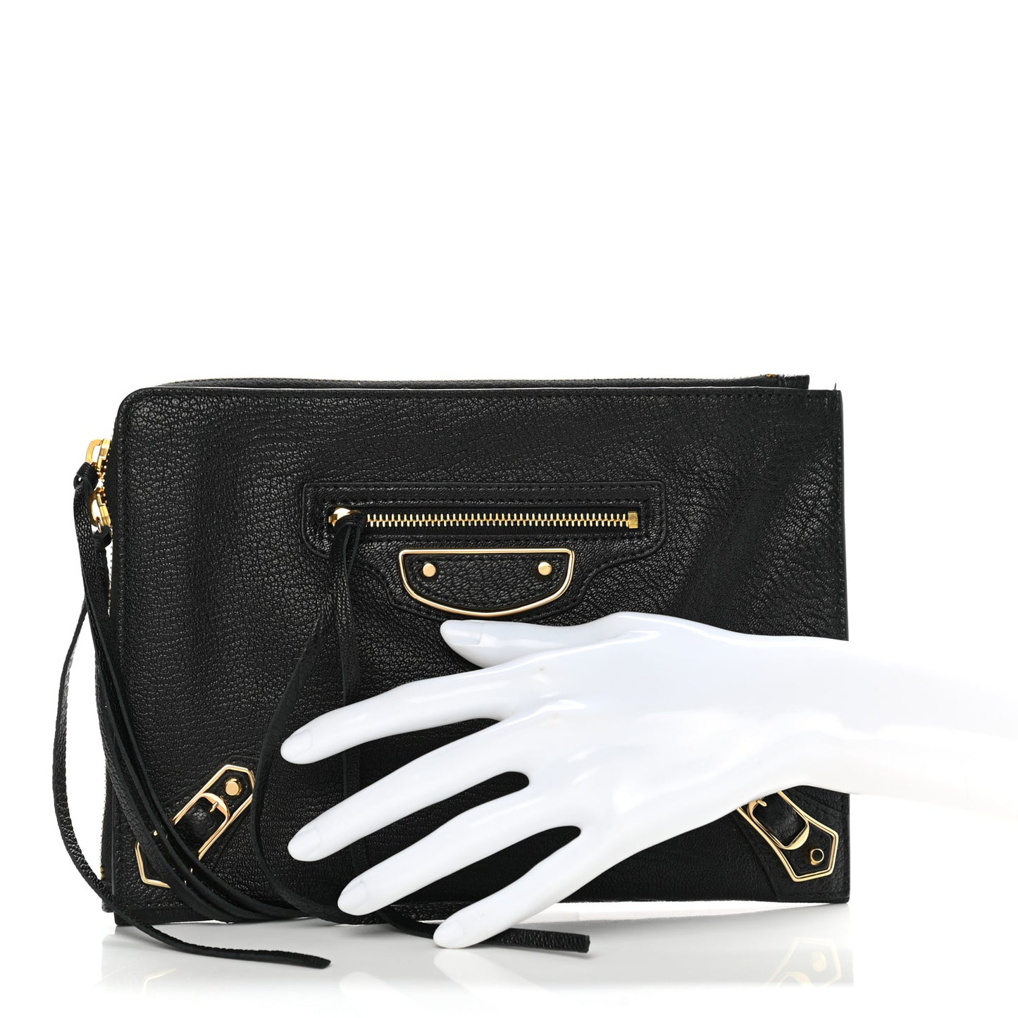 Chevre Gold Metallic Edge Hardware Pouch Black