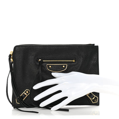Balenciaga Chevre Gold Metallic Edge Hardware Pouch Black 3 of 9