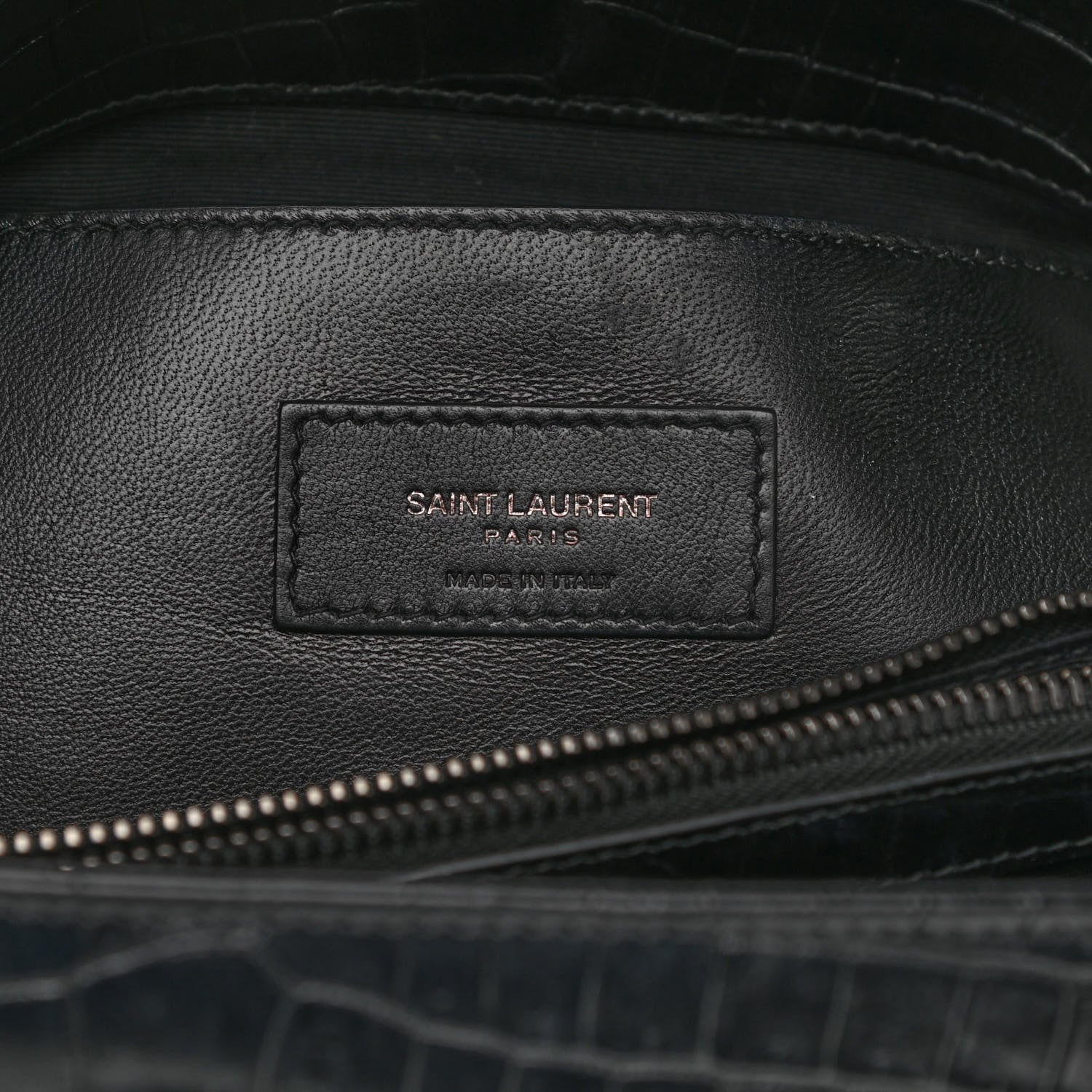 Saint Laurent Calfskin Crocodile Embossed Medium West Hollywood Monogram Fold-Over Black 10 of 23