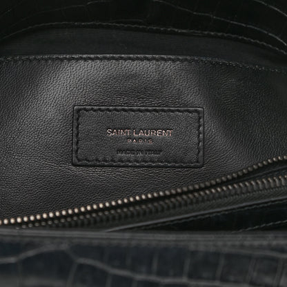 Saint Laurent Calfskin Crocodile Embossed Medium West Hollywood Monogram Fold-Over Black 10 of 23