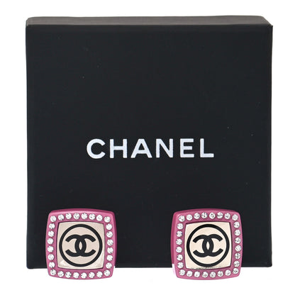 Chanel Metal Resin Crystal CC Square Earrings Gold White Pink 5 of 5