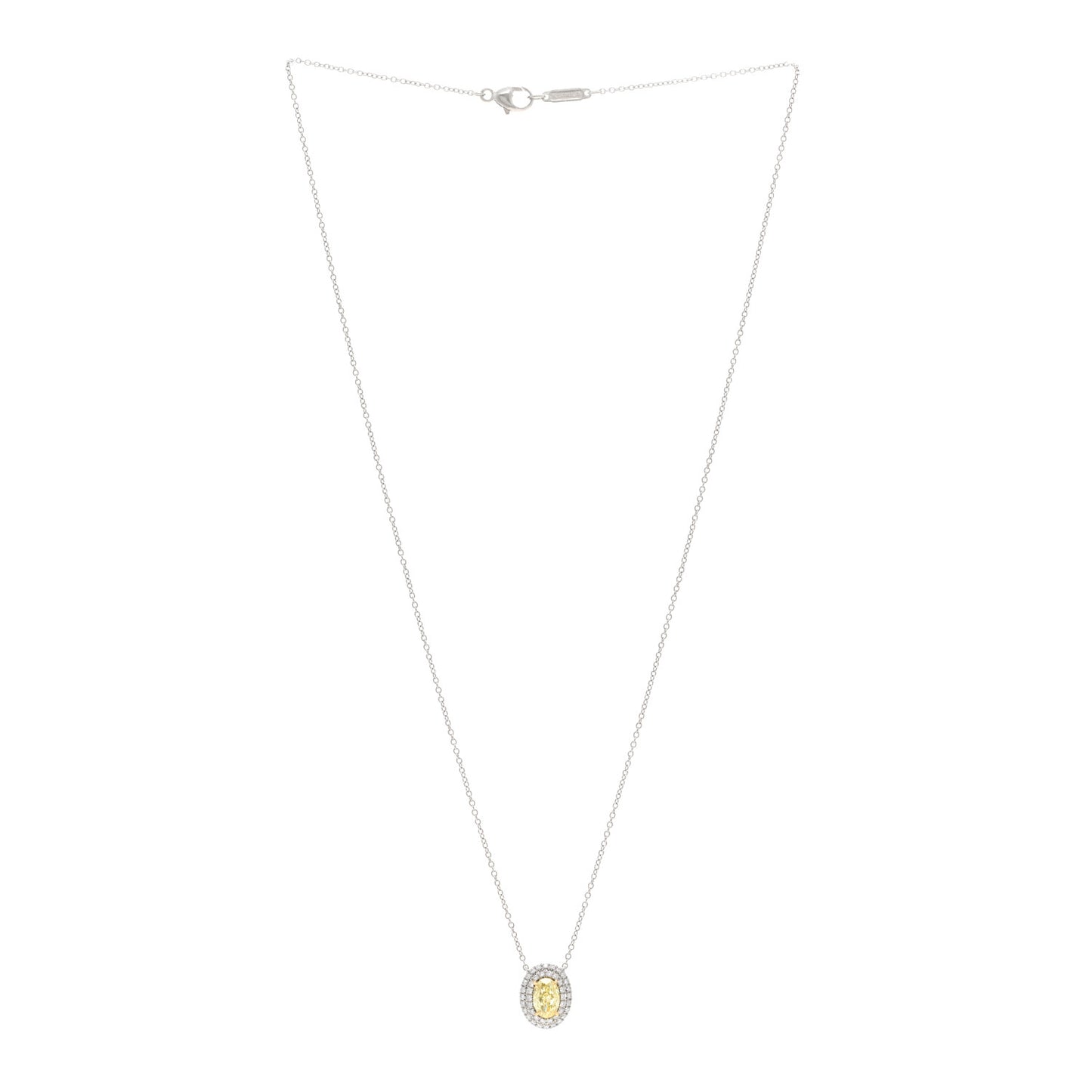 Platinum 18K Yellow Gold Fancy Yellow Diamond .52ct Soleste Oval Pendant Necklace