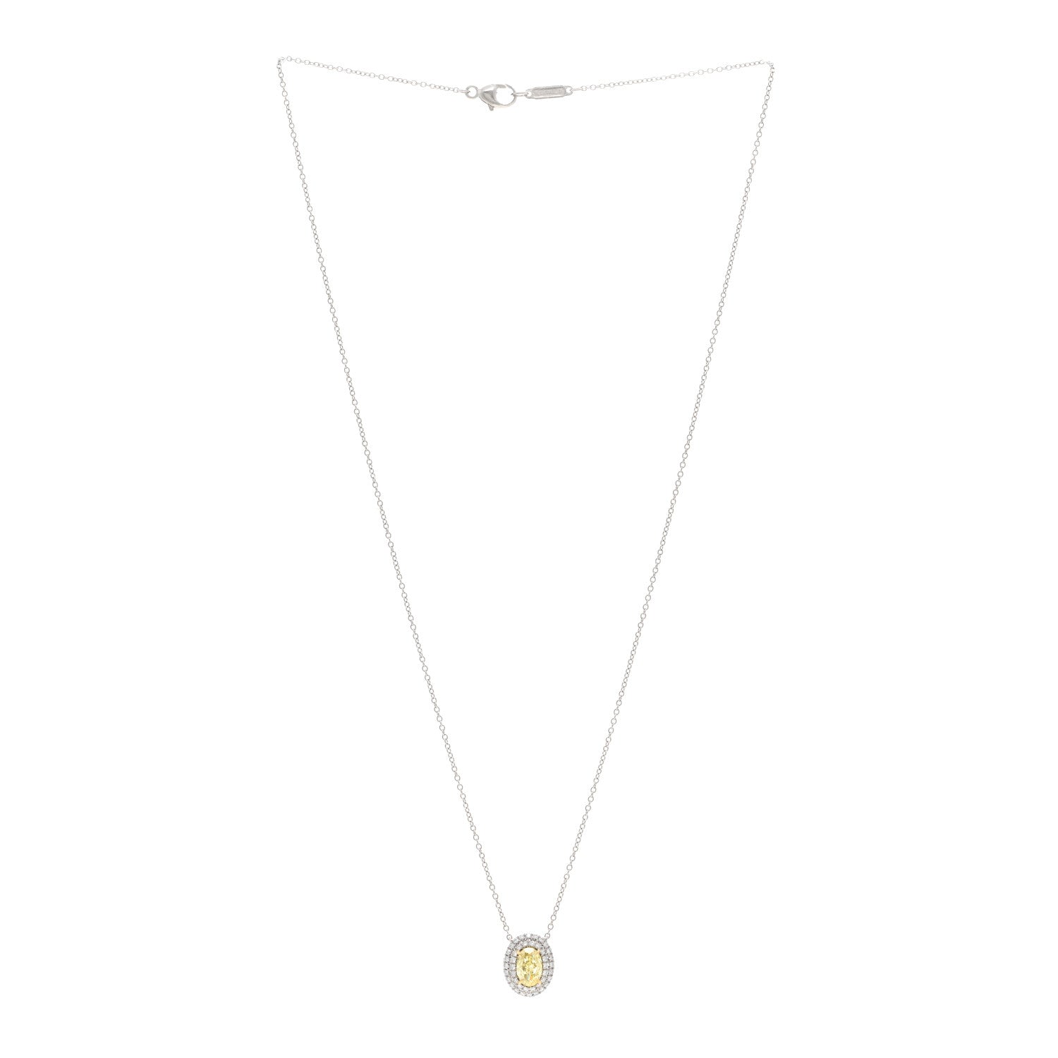 Tiffany Platinum 18K Yellow Gold Fancy Yellow Diamond .52ct Soleste Oval Pendant Necklace 3 of 5