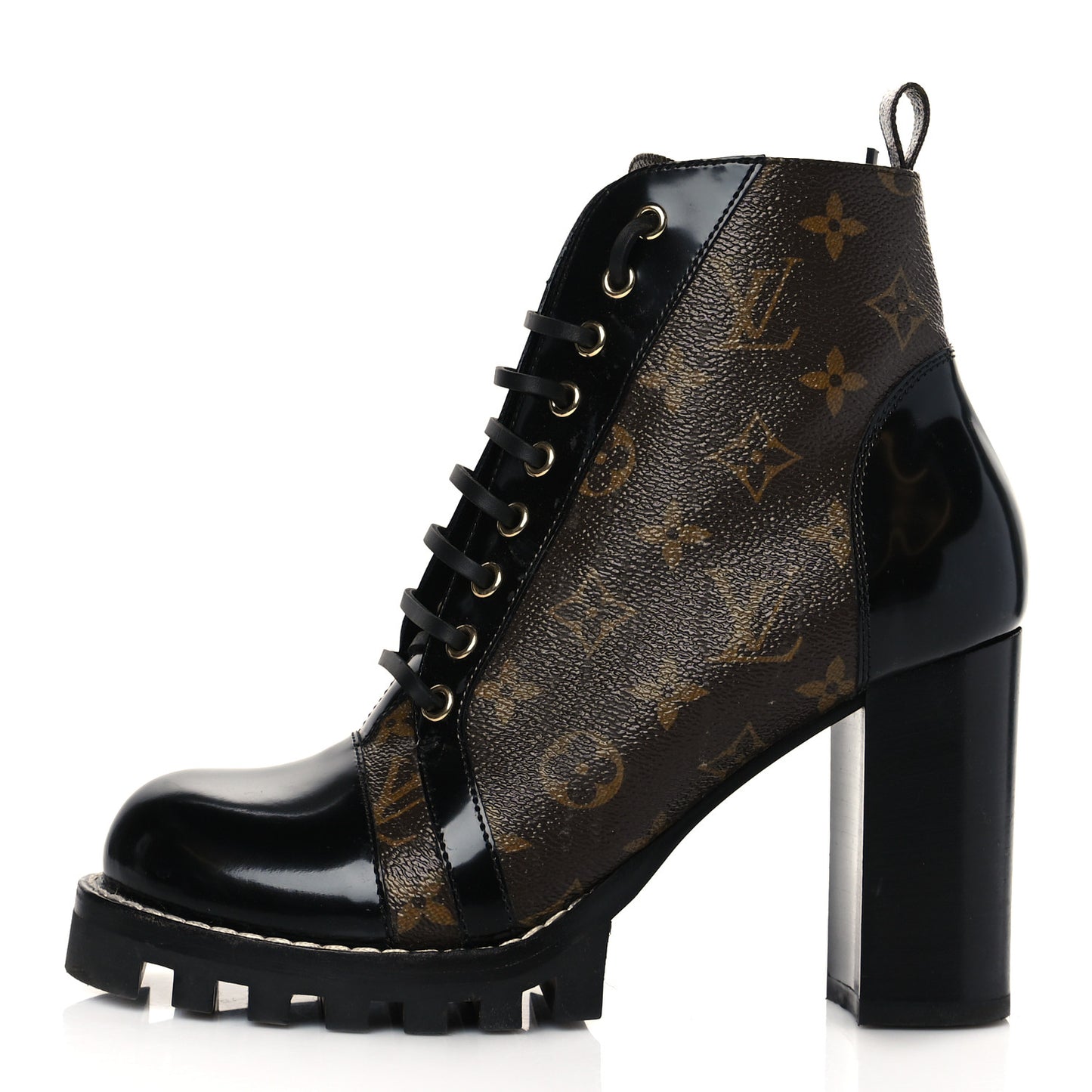 Patent Calfskin Monogram Star Trail Ankle Boots 40 Black