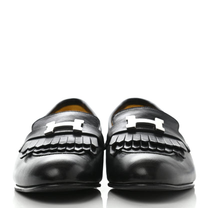 Hermes Goatskin Womens Royal Loafers 41 Black 2 of 8