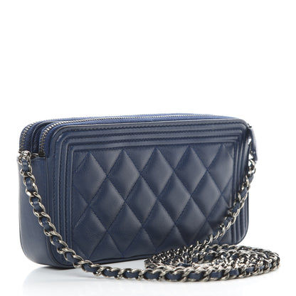 Chanel Calfskin Quilted Small Boy Clutch With Chain Navy 3 of 14
