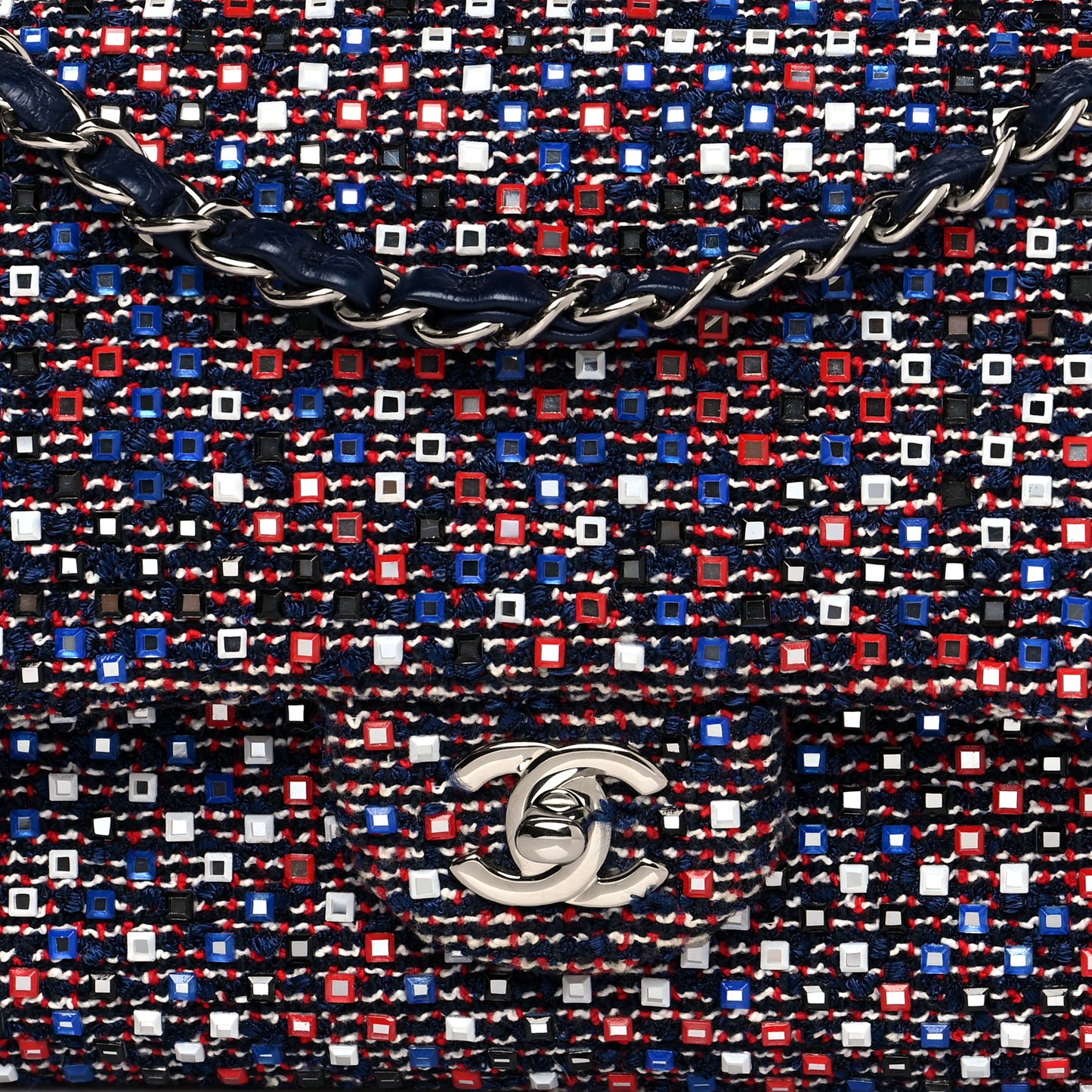 Sequin Tweed Medium Double Flap Red White Blue