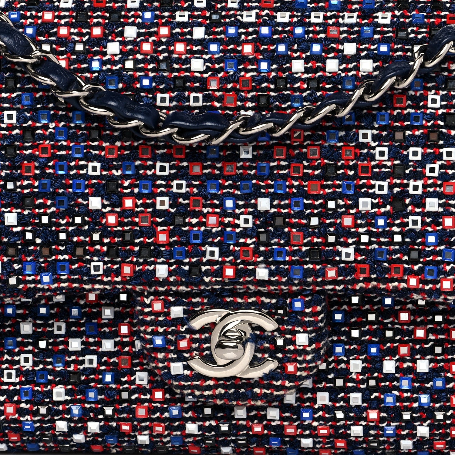 Chanel Sequin Tweed Medium Double Flap Red White Blue 10 of 10