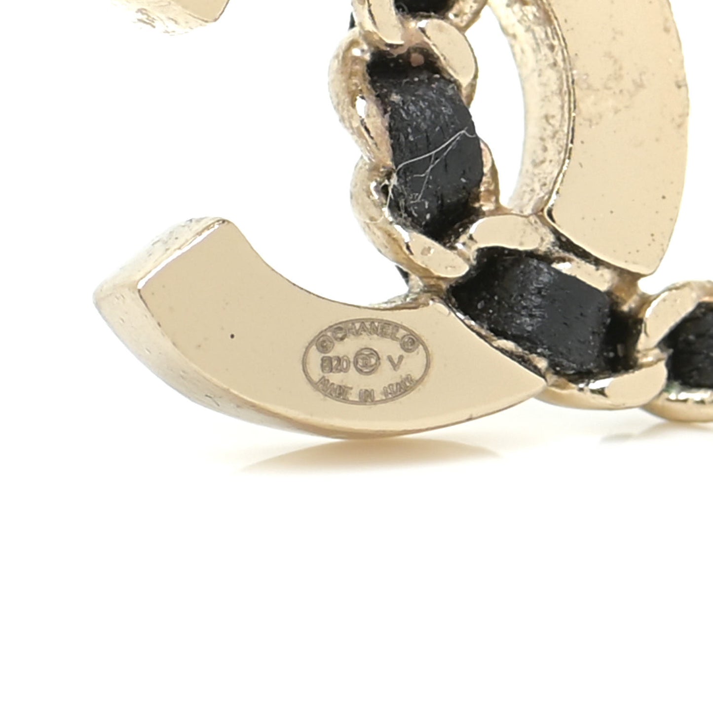 Crystal Baguette Lambskin Chain CC Vintage Allure Stud Earrings Black Gold