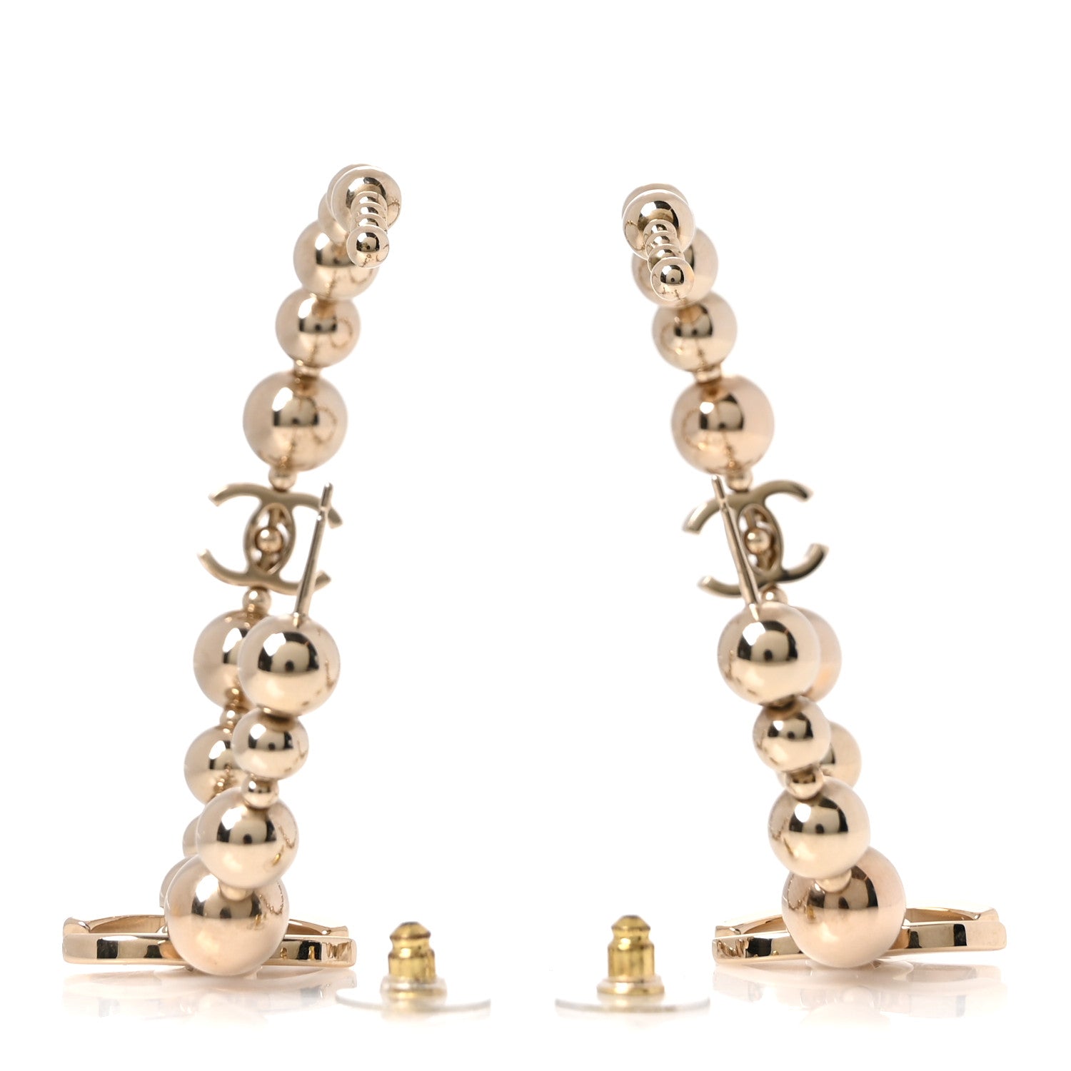 Chanel Metal Bead CC Hoop Earrings Gold 3 of 5