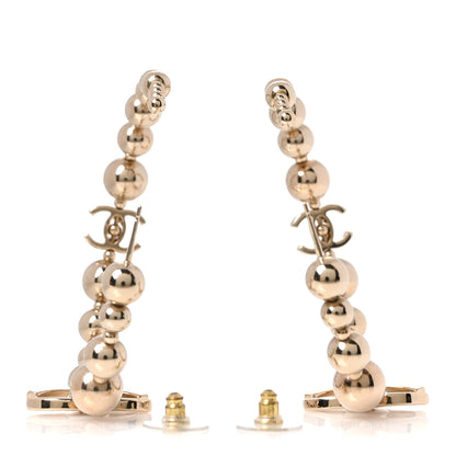 Chanel Metal Bead CC Hoop Earrings Gold 3 of 5