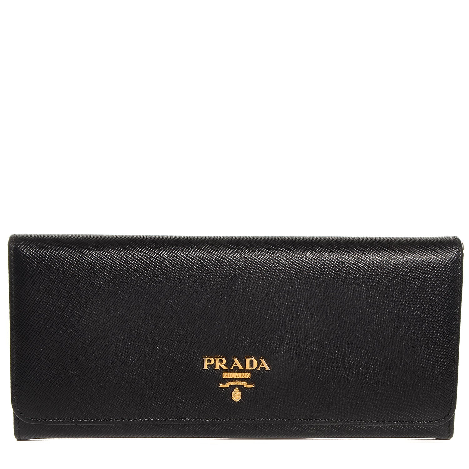 Prada Saffiano Metal Continental Flap Wallet Nero Black 1 of 8
