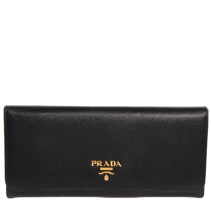 Prada Saffiano Metal Continental Flap Wallet Nero Black 1 of 8