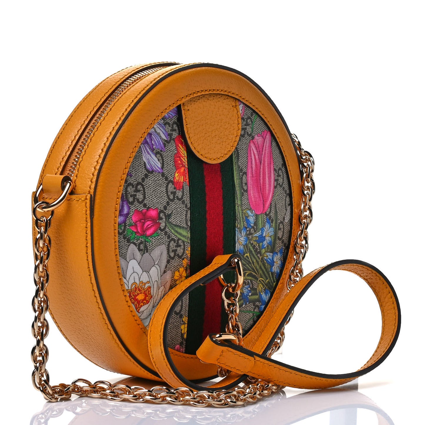 GG Supreme Monogram Flora Web Mini Ophidia Round Shoulder Bag Beige Multicolor Crop