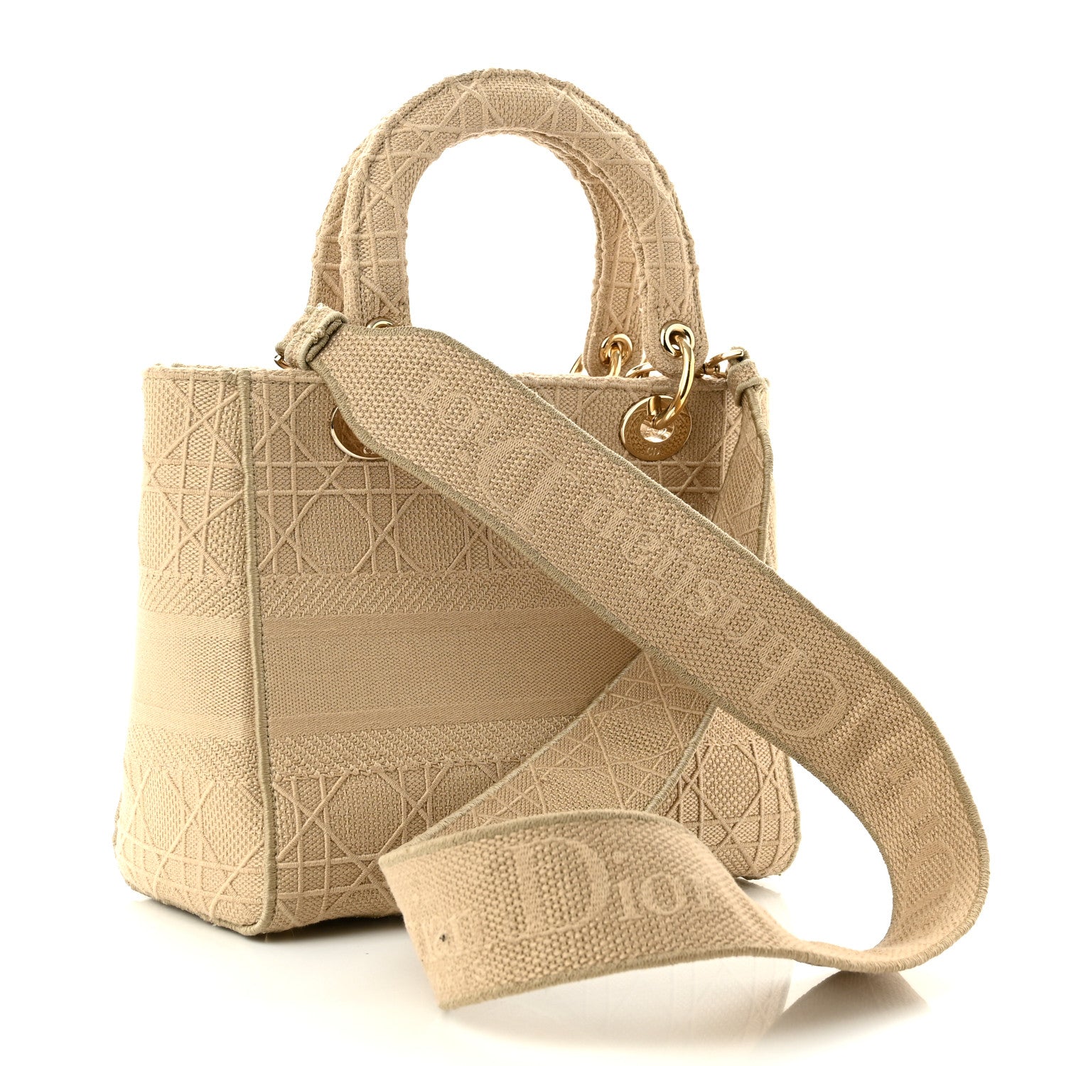 Christian Dior Canvas Embroidered Cannage Medium Lady D-Lite Beige 3 of 9