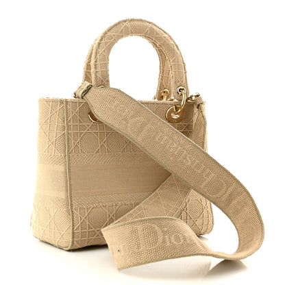 Christian Dior Canvas Embroidered Cannage Medium Lady D-Lite Beige 3 of 9
