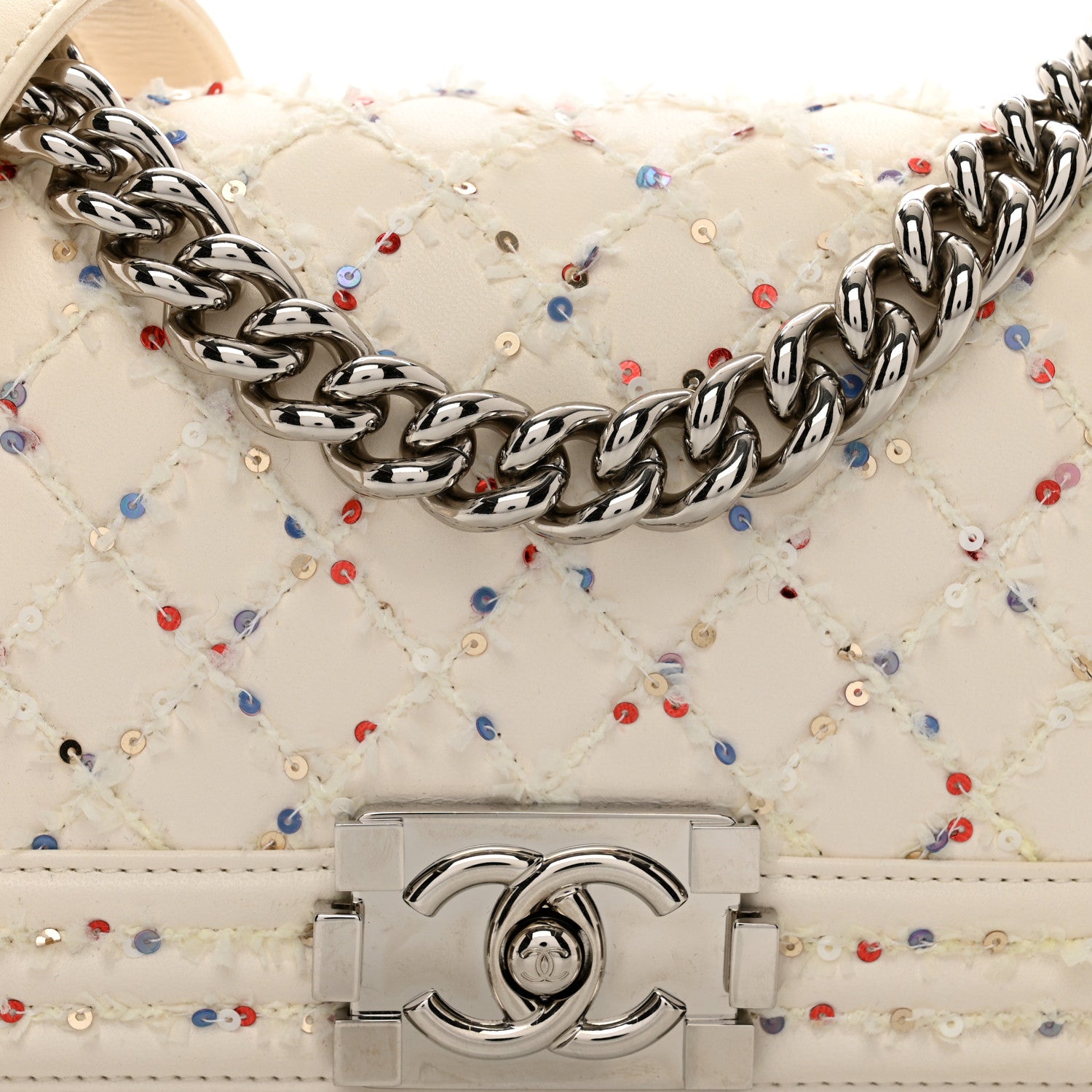 Chanel Lambskin Sequin Embroidered Small Boy Flap White Multicolor 5 of 10
