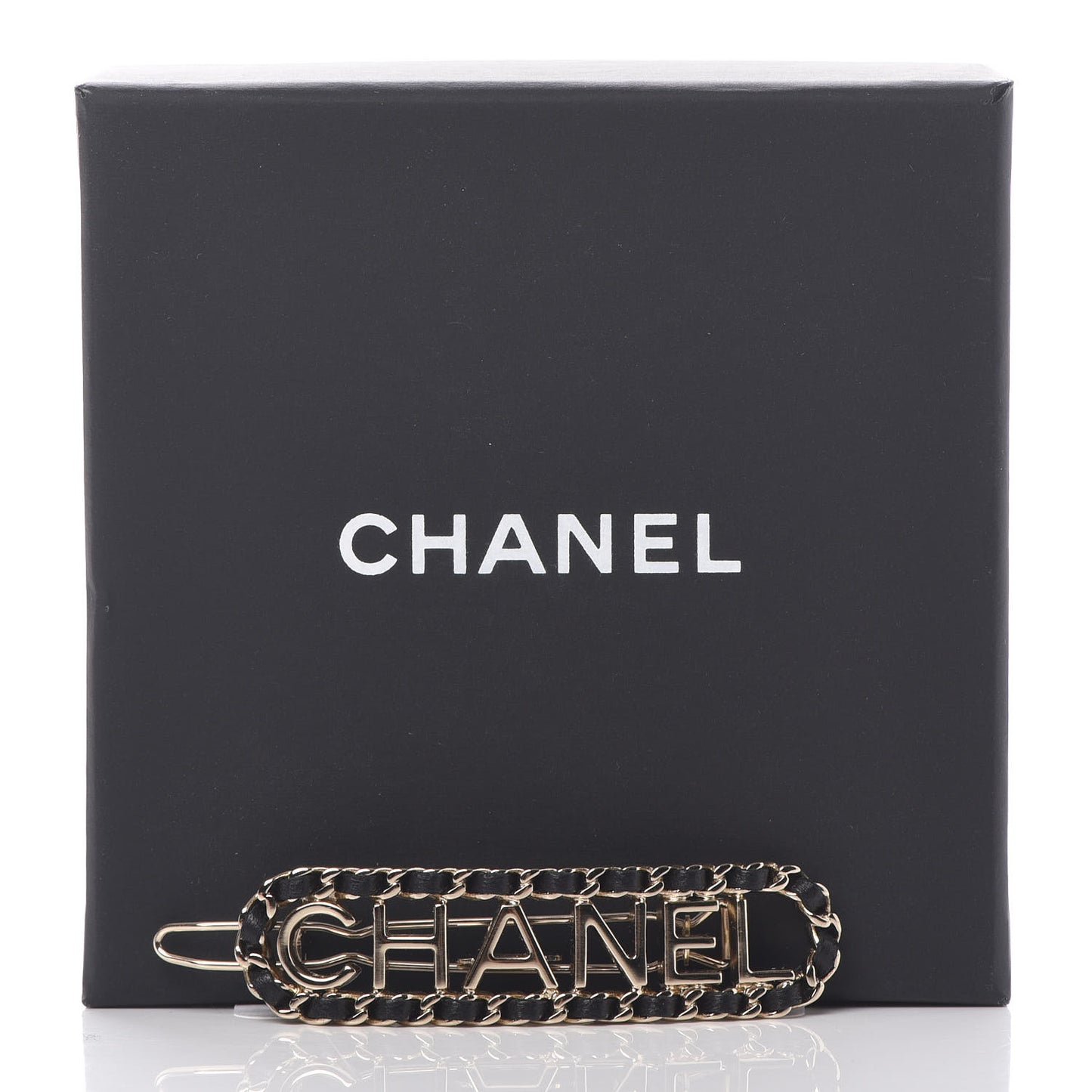 Metal Lambskin Vintage Allure Logo Hair Clip Black Gold