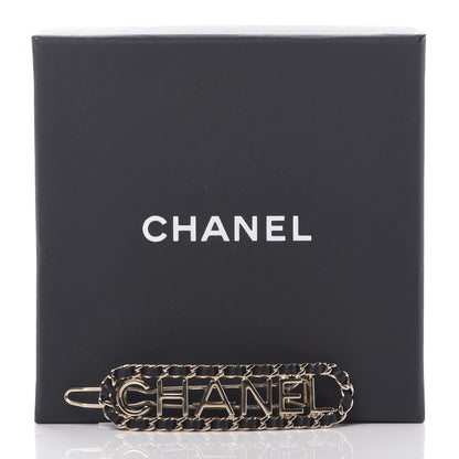 Chanel Metal Lambskin Vintage Allure Logo Hair Clip Black Gold 5 of 5