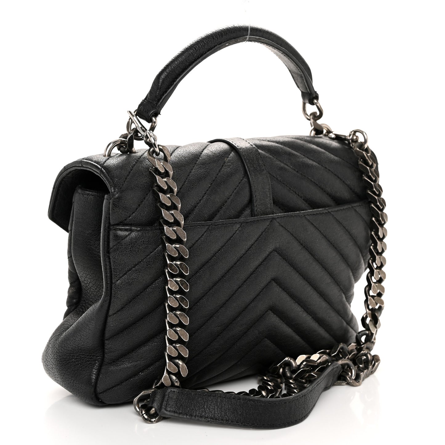 Sheepskin Matelasse Chevron Monogram Medium College Bag Black