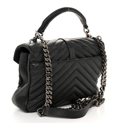 Saint Laurent Sheepskin Matelasse Chevron Monogram Medium College Bag Black 3 of 14