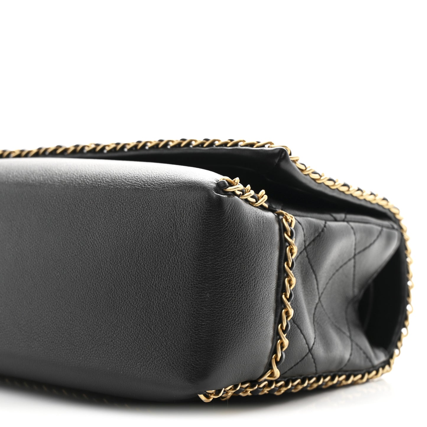 Calfskin Stitched Chain Flap Black