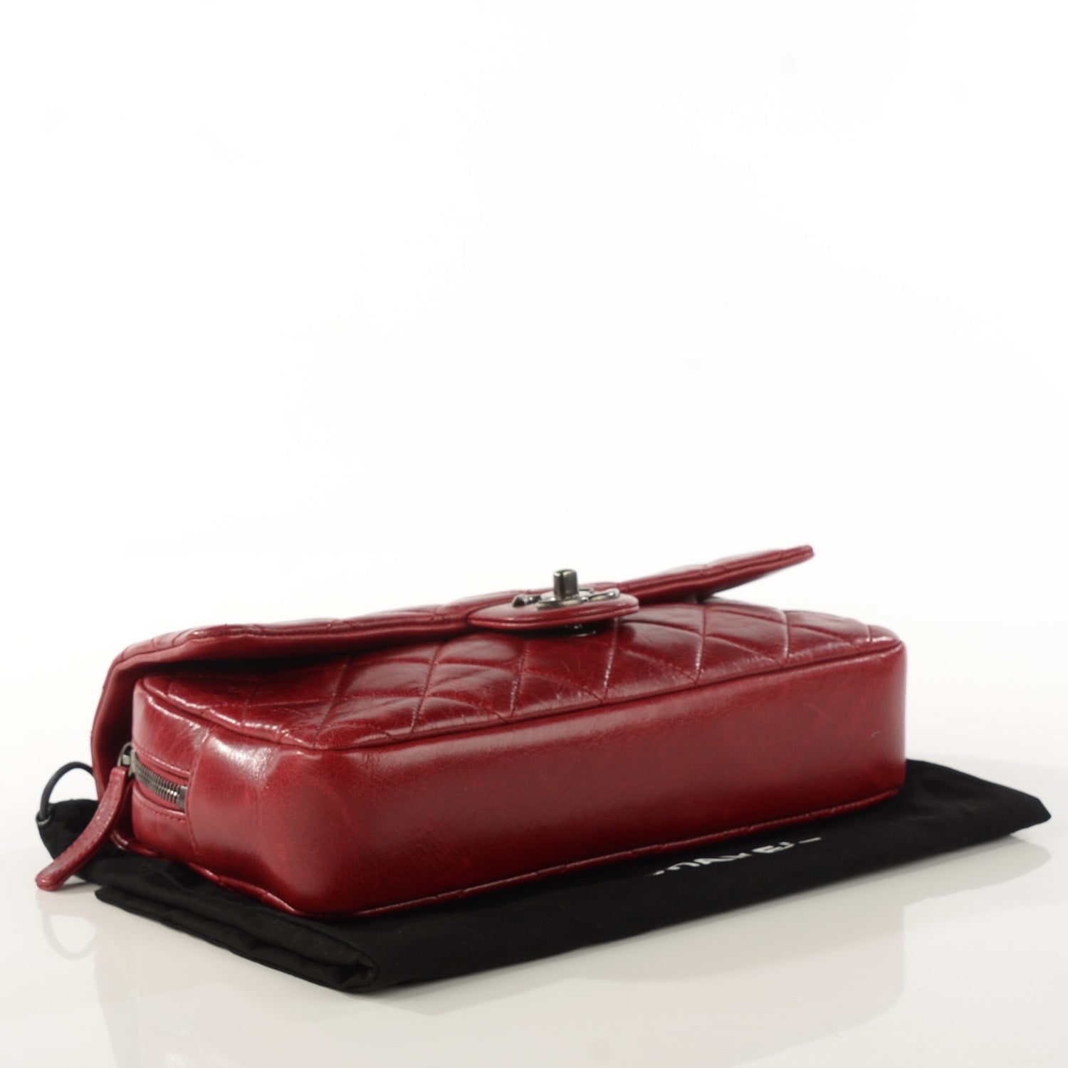 Chanel Glazed Calfskin Quilted Medium Duo Color Flap Dark Red 4 of 8