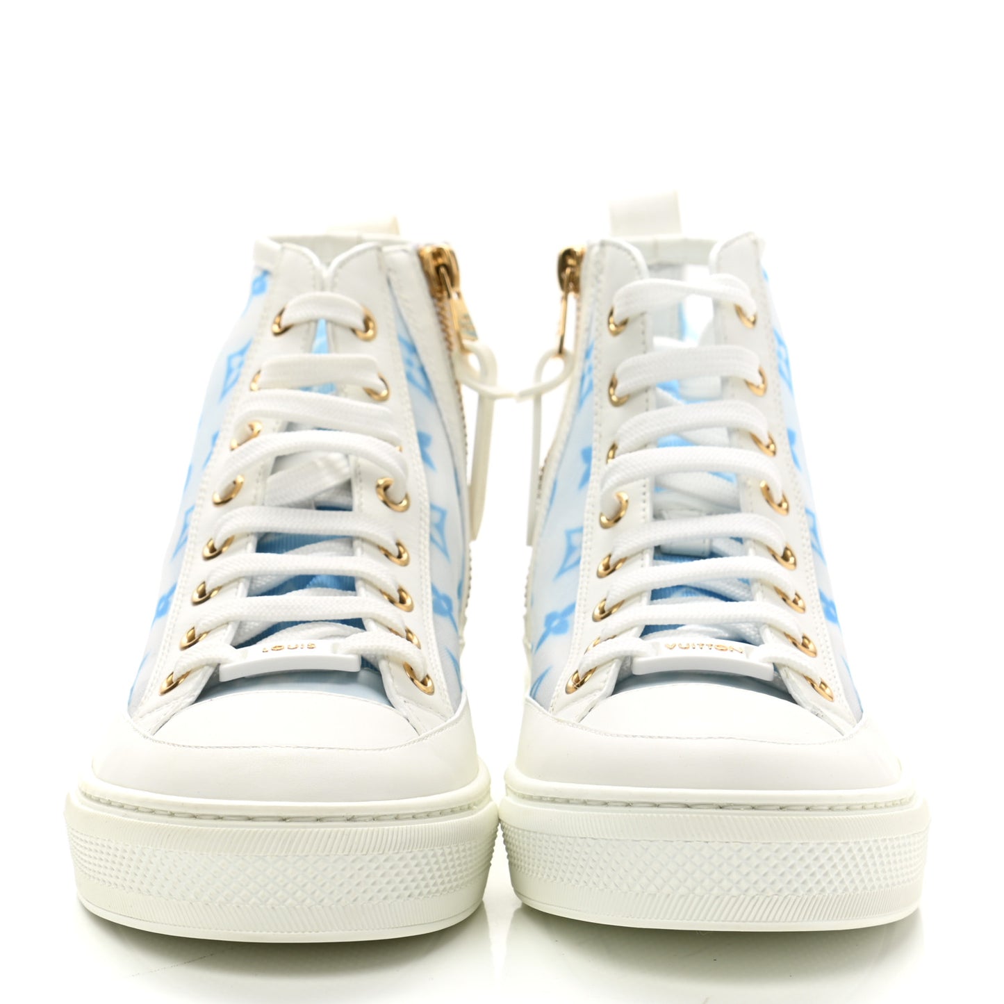 Technical Fabric Calfskin Monogram Printed Stellar Sneaker Boots 35 Blue