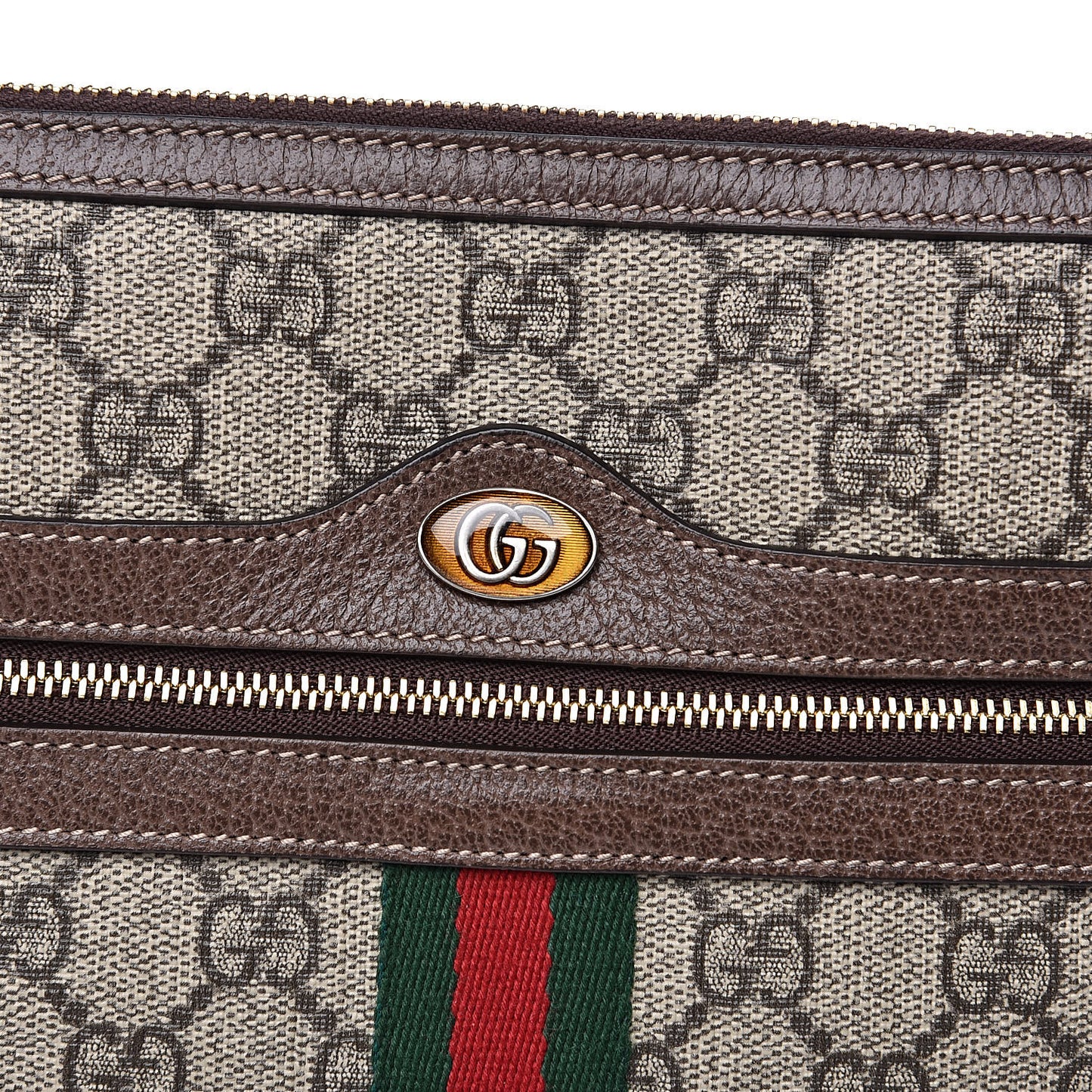 GG Supreme Monogram Large Ophidia Pouch Clutch Brown
