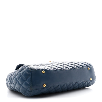 Chanel Lambskin Quilted Large Fluffy CC Shopping Tote Blue 4 of 10