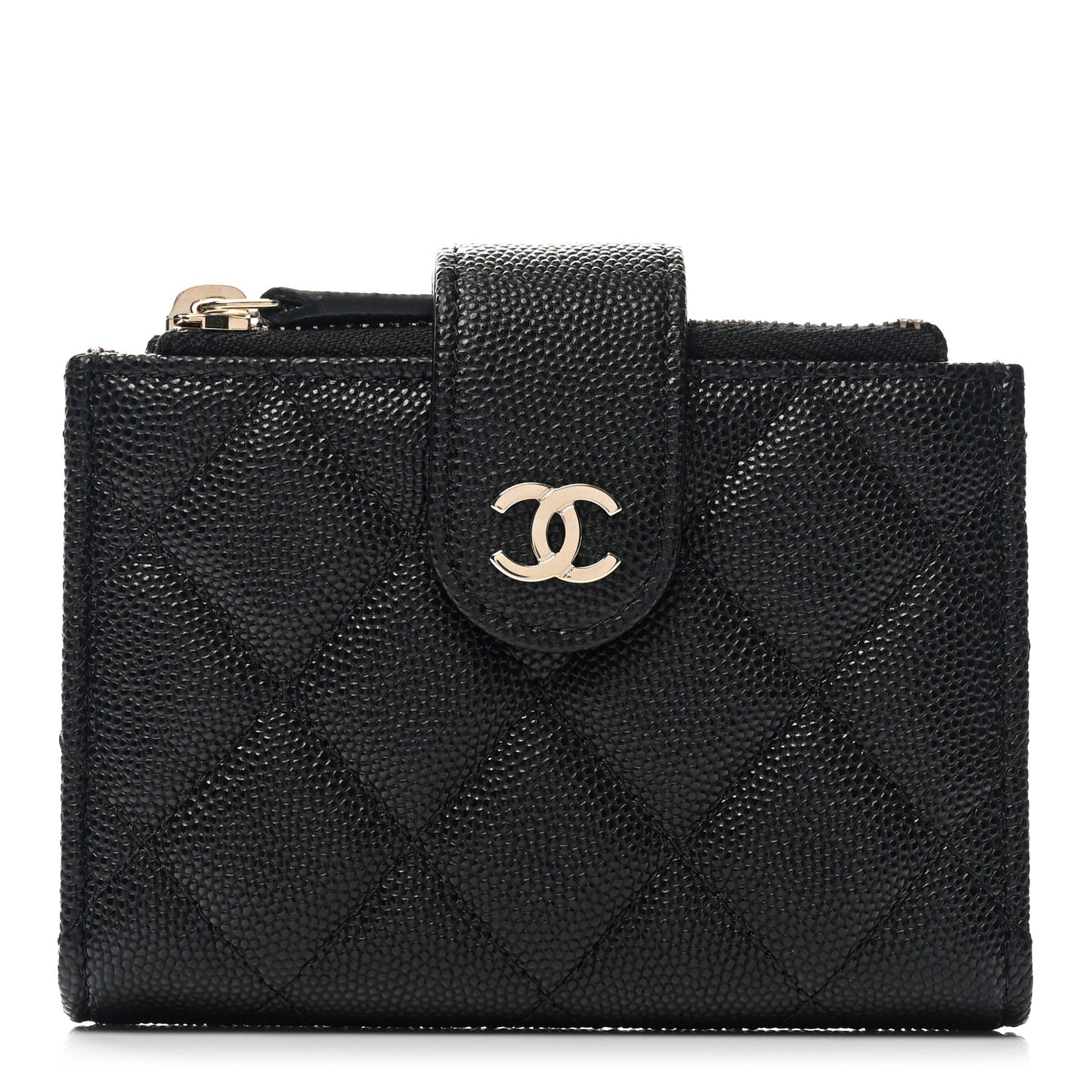 Caviar Quilted Compact Zipped Pocket Wallet Black