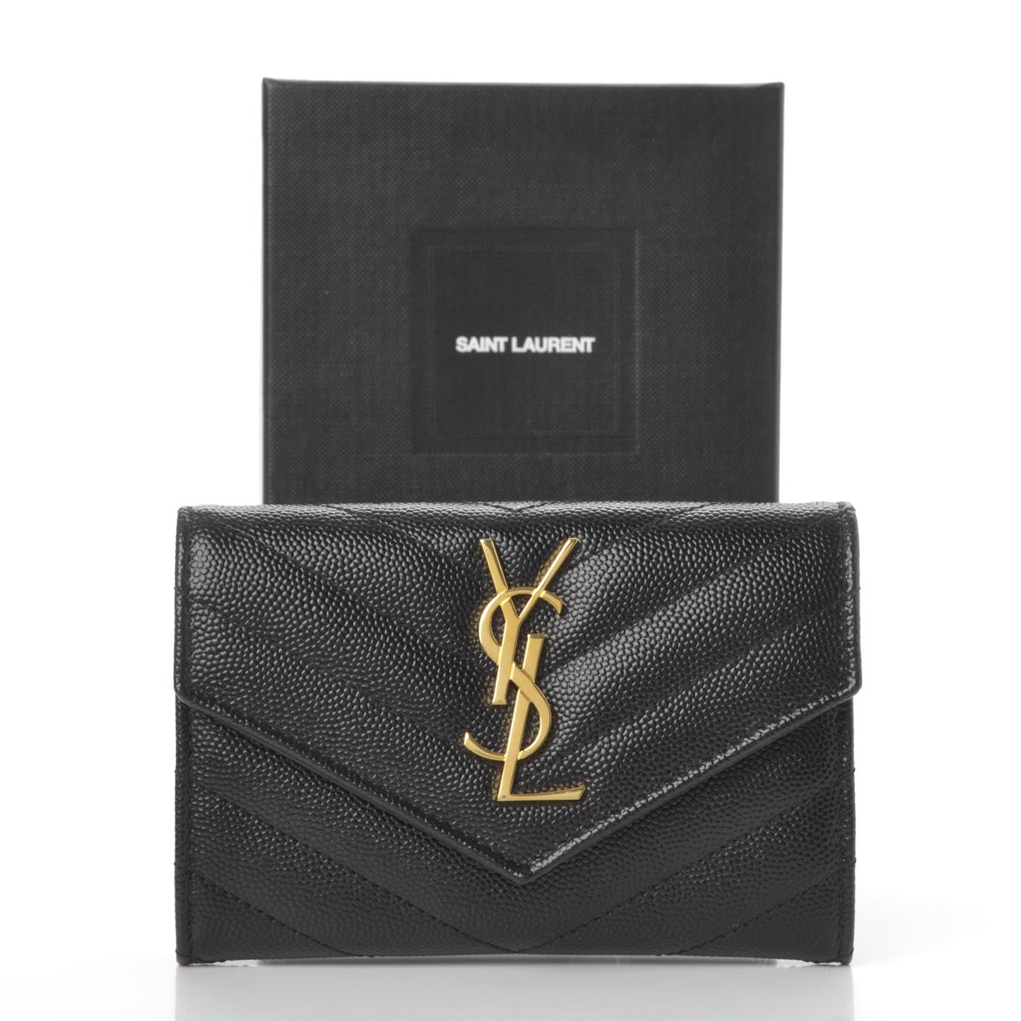Grain De Poudre Matelasse Chevron Small Monogram Envelope Wallet Black