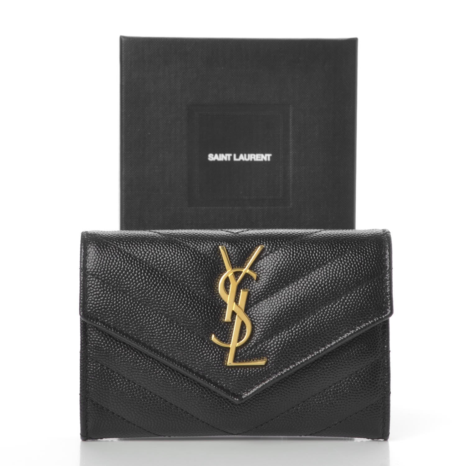 Saint Laurent Grain De Poudre Matelasse Chevron Small Monogram Envelope Wallet Black 8 of 8