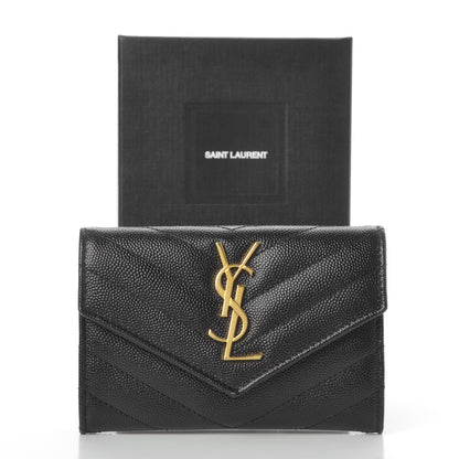 Saint Laurent Grain De Poudre Matelasse Chevron Small Monogram Envelope Wallet Black 8 of 8